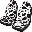 Dreaweet Stylish Cow Print Auto Seat Covers Black&White Front Seat Protector Fit for Most Cars, Sedan, SUV, Van 2 Pcs