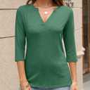 TICTICMIMI Women's V Neck 3/4 Sleeve T Shirts Casual Basic Summer Tees Shirts Loose Fit Tunic Tops (Green, M)
