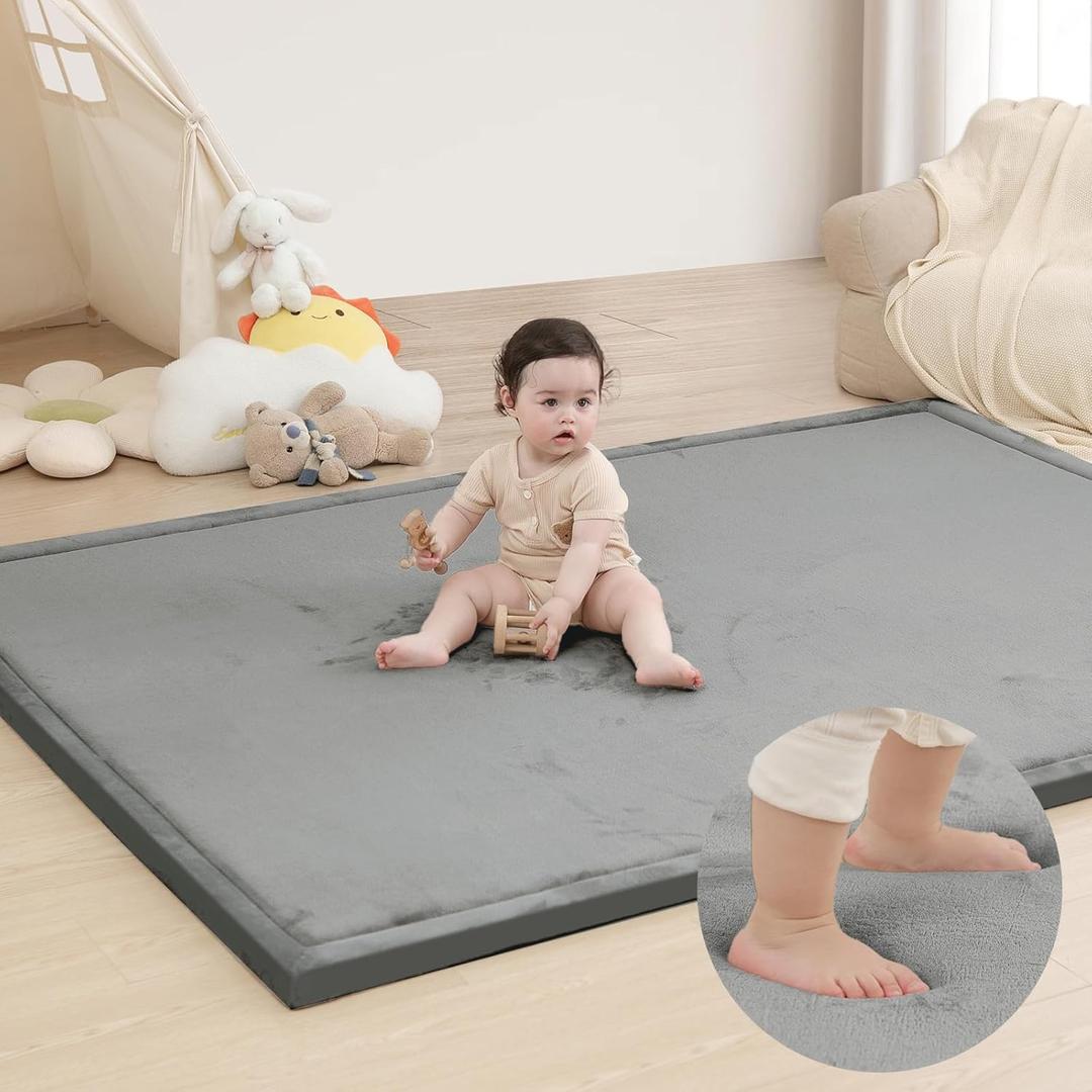 Baby Play Mat for Floor,1.3" Thick Elasti Foam Tummy Time Mats,79"118" Extra Large Non Slip Crawling Mat for Toddlers, Infants, Kids, Yoga Mat,Tatami Style for Living Room, Classroom, Playroom, (Dark Gray)