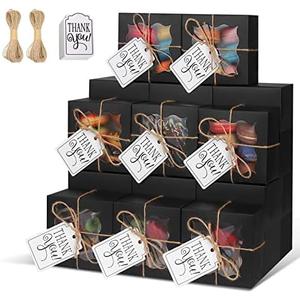 KPOSIYA 20 Pcs Black Bakery Boxes with Window Individual Cupcake Boxes 4x4x2.5 Inches Cookie Boxes Kraft Paper Black Gift Box for Pastries, Cookies, Pie, Donuts, Macaroon