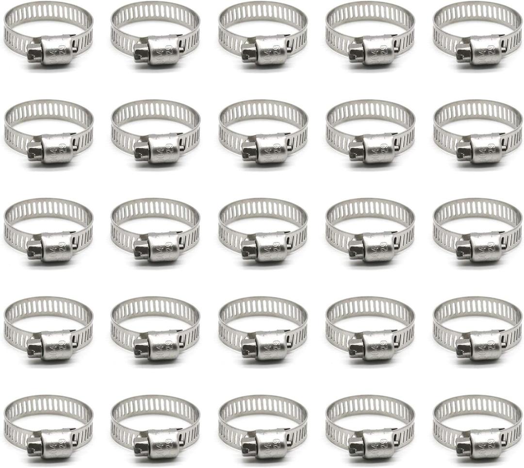 Hose Clamp, 1 Inch Stainless Steel Worm Gear fuel line hose clamps, 19-29mm (25pack)