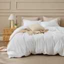 Bedsure 100% Washed Cotton Duvet Cover Oversized Queen - Natural White Minimalist Bedding Set Linen Like - PureWoven Plain Simple & Soft Duvet Cover 3-Piece (Natural White,Oversized Queen, 98"x98")