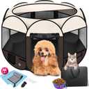 Dog Playpen 36", HOMAGICO Pet Playpen for Indoor Cats Enclosed, Portable Dog Cage Outdoor Tent Crate with Carrying Case,Water-Resistant and Removable Shade Cover,Brown
