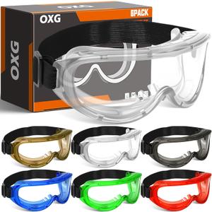 OXG Protective Safety Goggles Anti-Fog, Adjustable Chemical Splash Eye Protection Science Lab Goggles for Women Men (Multicolor)