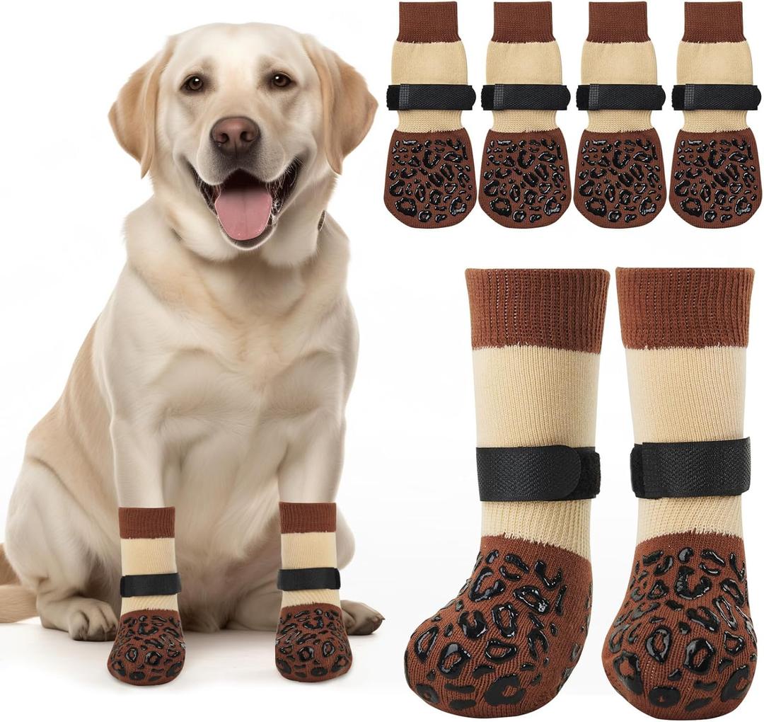 PICK FOR LIFE Non Slip Dog Socks with Grippers Prevent from Licking Paws, Anti-Slip Dogs Grip Socks for Senior Dogs on Hardwood Floor(Tea Coffee, 2 Pairs, XL)