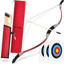 Kids Bow and Arrow Set, 33″ Archery Set Wrapped in Microfiber Leather Wooden Toy Bow and Arrow for Kids 6-8 8-12, 7 Wood Arrows, 3 Feathered Arrows (Rubber Tip), Gifts for Youth Boys Girls