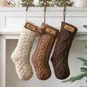Pawliss Farmhouse Knitted Christmas Stockings: 3 Pack 18 Inch Neutral Cable Knit Fireplace Stockings, Cozy Hanging Xmas Stockings Rustic Stocking Decorations for Family Holiday Dcor, Earth Tones