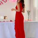 BORIFLORS Women's Elegant Bodycon Ruched Maxi Cocktail Dress Mesh Sleeveless Mermaid Ruffle Beach Wedding Guest Long Dresses (Red, L)