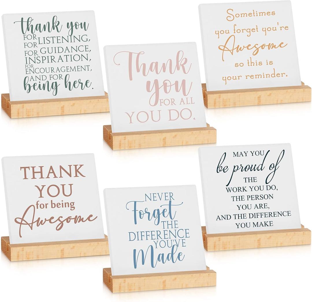 Sieral 6 Packs Employee Appreciation Gifts for Women Desk Decor with Inspirational Thank You Sign Staff Appreciation Gift for Teacher Administrative Professional 911 Dispatcher(Thanks,Multicolor)
