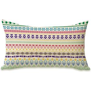 Fahrendom Ethnic Geometric Lumbar Decorative Rectangle Pillow Cover 12 x 20, Colorful Retro Tribal Porch Patio Pillowcase, Farmhouse Sofa Couch Cushion Case Home Decor Housewarming Gift