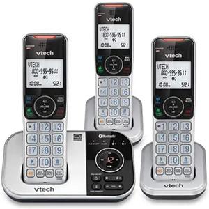 VTech VS112-3 DECT 6.0 Bluetooth 3 Handset Cordless Phone for Home with Answering Machine, Call Blocking, Caller ID, Intercom and Connect to Cell (Silver & Black)