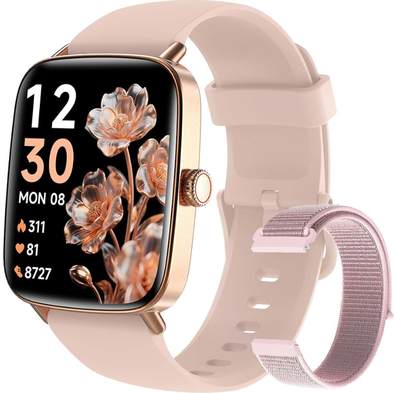 Fitpolo Smart Watch for Men Women, Stainless Steel Bezel Fitness Tracker (Make/Answer Calls), IP68 Waterproof, Heart Rate SpO2 Monitor, Sleep & Activity Tracking Smartwatch for Android Phones iPhone (Pink)