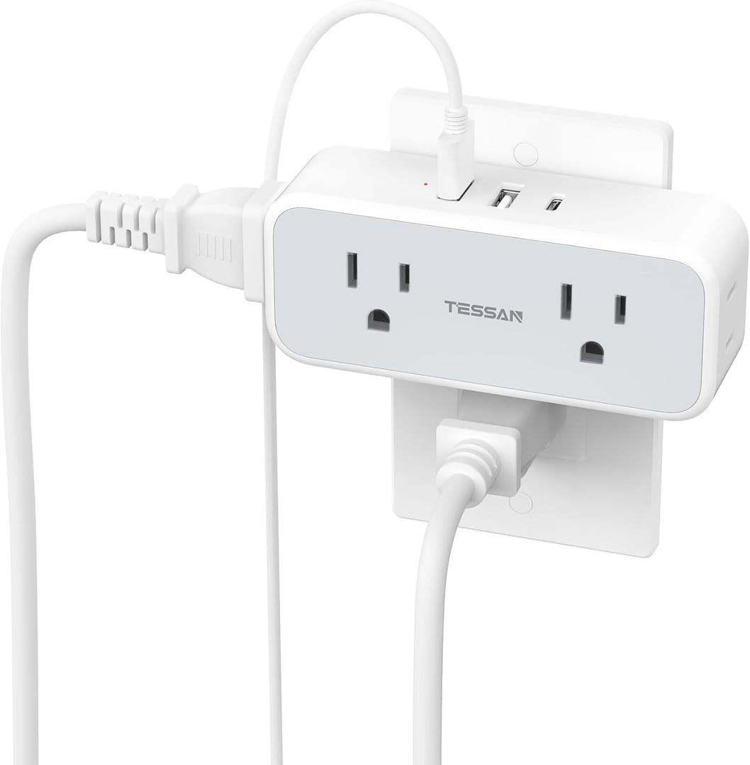 Surge Protector Outlet Extender, TESSAN Multi Plug Splitter with 4 Electrical Outlets 3 USB Ports(1 USB C), Multiple Plug Mini Wall Expander for Home Bathroom Office Dorm Room Essentials (7 Outlets, Grey with Surge Protector)