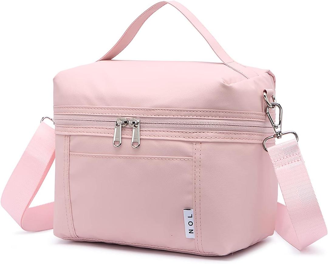NOL Natural Organic Lifestyle Insulated Lunch Bags for Women Cooler Bag Lightweight Nylon Waterproof Lunch Box For Work (Small, Pink)