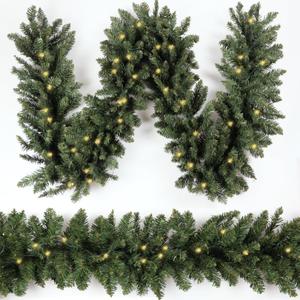 HomeKaren Christmas Garland 18 Ft by 12 Inch Prelit Fraser Fir Xmas Garland with 100 LED Lights, Lush and Classics Green Style for Indoor Outdoor Home Decoration