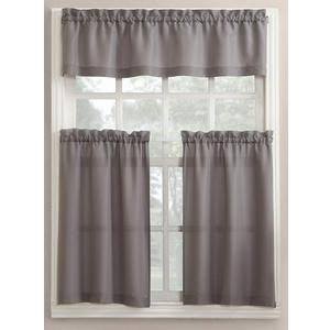 No. 918 Martine Microfiber Semi-Sheer Rod Pocket Kitchen Curtain Valance and Tiers Set, 54" x 36", Gray (36"W x 54"L (Pack of 3), Grey)