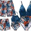 PATPAT Mommy and Me Matching SwimsuitOne Piece V Neck Bathing Suits Leaves Printed Family Swimwear Matching Set, Medium