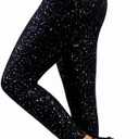 Sparkly Leggings for Women, High Waisted Starry Sky Print Sparkle Pants, Casual Stretch Skinny Legging for Party Holiday (M)