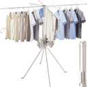 Foldable 4-Legged Clothes Drying Rack, Heavy Duty Laundry Drying Rack with Sock Clips & Shoe Holders, Large Capacity Collapsible Drying Stand for Indoor Outdoor Use (White)
