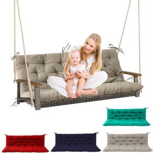 Outdoor Swing Cushions, 60inch Waterproof Three Seat Swing Replacement Cushions with Backrest and Ties, 4" Thicken Outdoor Porch Swing Cushions for Patio, Lawn and Garden (Khaki, 4060in) (Beige Yellow)