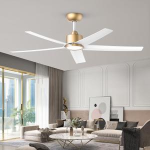 ocioc 52 inch Ceiling Fans with Lights and Remote Control Ultra Quiet DC Motor 3 Color Temperatures Modern Ceiling Fan for Bedroom Kitchen Indoor Covered Outdoor Gold
