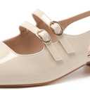 Mostrin Mary Jane Shoes Women Slingback Chunky Low Heels for Women Closed Rounded Toe Ankle Strap Pumps Daily Wedding Party Dress Shoes, Size 6