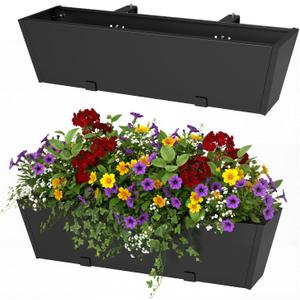 Railing Planter Box - Heavy Duty Window Boxes, 36 Deck Railing Planter Boxes with Adjustable Bracket, Deck Planters for Railing Outdoor Fence (2 Packs)