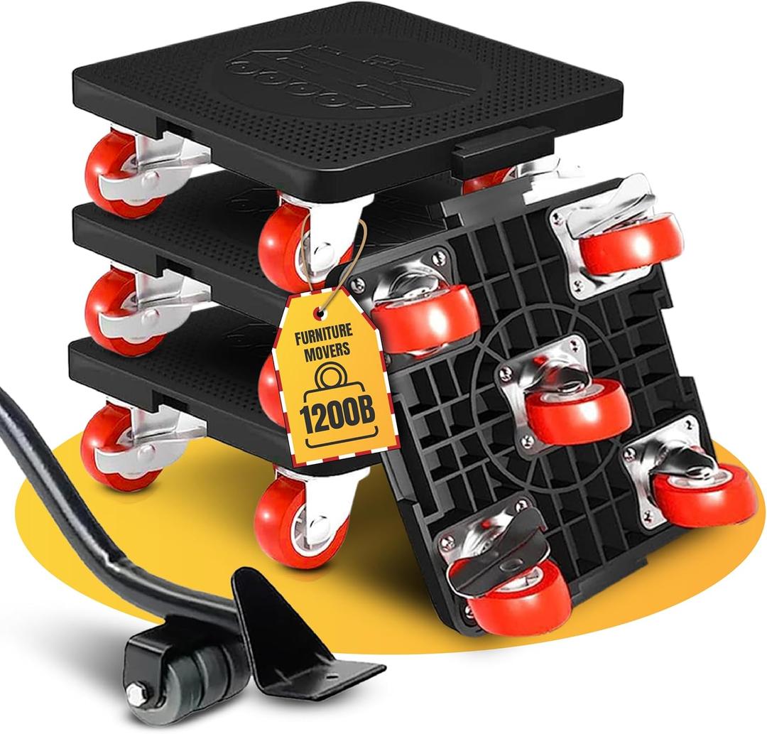 Heavy Duty Furniture Dolly Set with Lifter Tool and 5 Wheels - Capacity, 360 Rotating Wheels for Sofas, Refrigerators, and More (1200 LB)