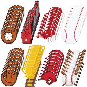 Seajan 200 Pcs Baseball Cutouts for Bulletin Board Baseball Paper Cutouts Gloves Hat Ball Cut Outs Baseballs Party Decorations with 400 Glue Points for Sports Theme Birthday Party Decor