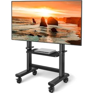 Mobile TV Cart Rolling TV Stand with Wheels for 55-100 Inch LCD LED Flat Curved Screens up to 250 lbs, Max VESA800x600 mm Heavy Duty Portable Floor TV Stand Large Base Trolley Height Adjustable (TV Stand + 1 shelf)