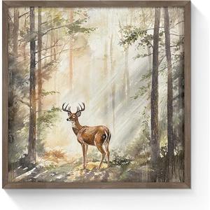 SunFlax Wildlife Elk Wooden Wall Art: Forest Deer Decor Natural Scenery Animal Pictures Rustic Farmhouse Painting for Bedroom Home 24" W x 24" H