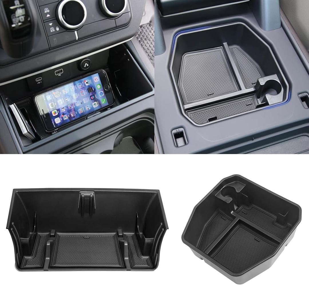 for Land Rover Defender 90 110 130 Accessories 2020-2024 Center Console Organizer Tray + Armrest Storage Box with Phone Slot, Glasses Shelf(Fits Non-refrigerated Consoles only)