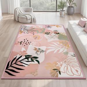 Joiedomi 5x7 Area Rugs for Living Room Non-Slip Washable Rug with Rubber Backing Large Soft Art Floral Carpet for Bedroom Kids Nursery Dining Room (Pink)