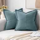 MIULEE Dusty Blue Pillow Covers 18x18 inch Set of 2 Super Soft Decorative Spring Striped Corduroy Pillow Covers with Splicing Broadside Boho Couch Pillowcases for Sofa Cushion Livingroom bedroom Decor (18" x 18" (Pack of 2), Dusty Blue)