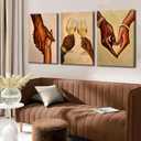 3Pcs Black Couple Canvas Wall Art Black Love Wall Decor Pictures African American Couple Holding Hands Posters Prints for Living Room Bedroom Decoration 12x16in