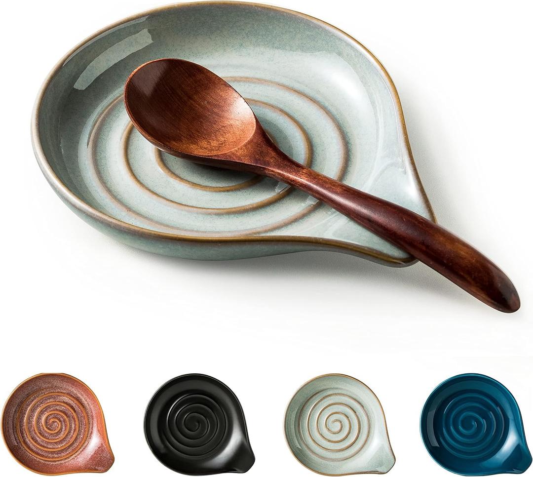 Spoon Rest, Large Ceramic Spoon Holder for Stove Top, Heat-Resistant Cooking Spoon Rest for Kitchen Counter Decor, 5 Inches (Gray)