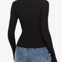 REORIA Womens Long Sleeve Shirts 2025 Fall Trendy Deep V Neck Slim Fit Basic Tops Casual Going Out Top Tee Blouse (Black, M)