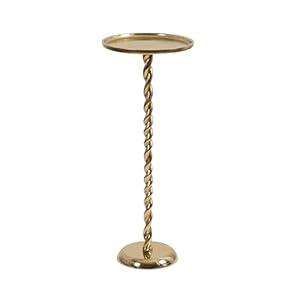 Kate and Laurel Ropa Transitional Round Pedestal Drink Table, 9 x 9 x 22, Gold, Decorative Cast Aluminum Mini Table with Spiral Rope Design for Use as Indoor Plant Stand or Living Room Accent