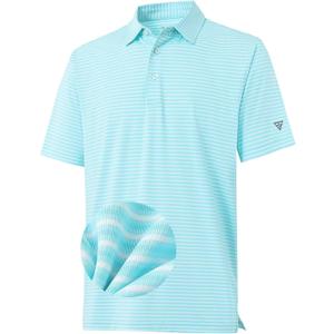 M MAELREG Golf Polo Shirts for Men Stripe Performance Moisture Wicking Dry Fit Collared Mens Polo Shirts Short Sleeve (XL)