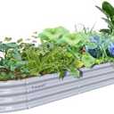 Tramull 1 Pack 12x2x1FT Galvanized Raised Garden Bed Kit Oval Metal Ground Planter Box Outdoor Bottomless Planter Raised Beds for Vegetables Flowers Herbs Fruits, Gray
