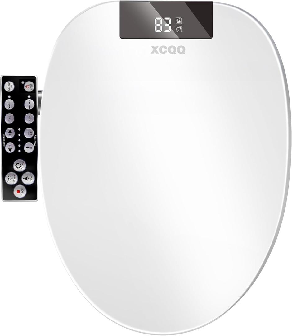 Bidet Toilet Seat Elongated, Unlimited Warm Water, Heated Toilet Seat, Warm Air Dryer, Rear and Feminine Washing, Soft Closed Toilet Lid, Night Light, Smart Toilet Seat with Bidet Requires Outlet