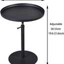 Outdoor Side Table,Tray Metal Sofa End Table, Accent Coffee Table, Adjustable Height, Waterproof and Anti-Rust Outdoor&Indoor Snack Table, Black (Round Top)