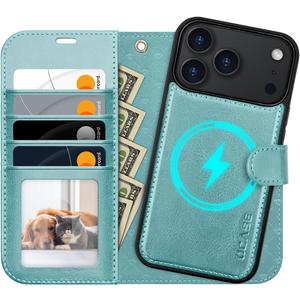 OCASE for iPhone 17 Pro Max Detachable Wallet Case with Card Holder, 2 in 1 PU Leather Flip Folio with RFID Blocking Stand Wrist Strap Shockproof Phone Cover 6.9 Inch 2025, Ice Blue