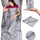 The Friendly Swede Sleeping Bag Liner  Ultralight Polyester or Cold Weather Microfiber Adult Sleep Sack- Camping Sheets - Travel Sleeping Bag with Pocket-Size Stuff Sack (Grey Polyester - with Zipper - XL)