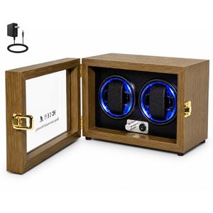 Lieinw Watch Winder for Automatic Watches, Walnut 9 Slots Winding Watch Box with Japanese Quiet Motor & Blue LED for Rolex and Auto Watches, Wooden Rotating Watch Case Used for Display, Storage & Gift