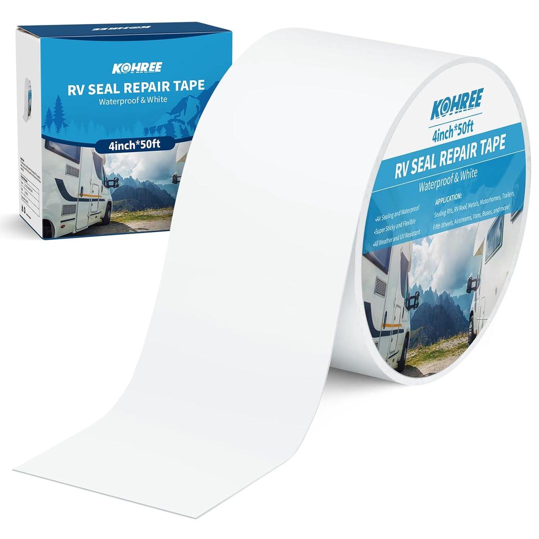 Kohree RV Sealant Tape, 4 Inch x 50 Foot RV Roof Tape White Waterproof Seal Tape UV & Weatherproof Sealant Roofing Tape for RV Repair, Window, Boat Sealing, Truck Stop Camper Roof Leaks