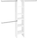 ClosetMaid SuiteSymphony Wood Closet Organizer Starter Kit with Tower and 3 Hang Rods, Shelves, Adjustable, Fits Spaces 4 – 9 ft. Wide, Engineered Wood, Pure White, 16"