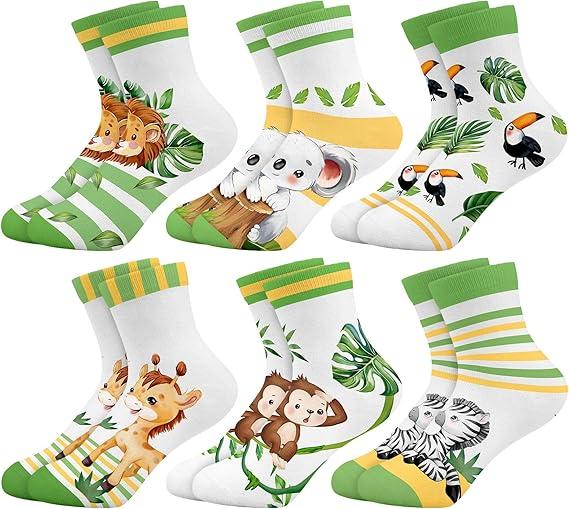 Queenshin Boys Girls Socks Animal Rainbow Airplanes Space Jellyfish Funny Pattern Crew Ankle 6 Pairs 5-8 yrs old