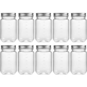 novelinks 16 oz Clear Plastic Jars with Screw-On Lids - BPA-Free Refillable Storage Containers for Slime, Food, Crafts, Kitchen & Household Use (10 Pack,Silver)