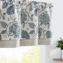 jinchan Linen Valance Curtain Blackout Kitchen Valance for Window Scroll Paisley Window Treatment for Living Room 18 Inch Double Layer Farmhouse Overlay Rod Pocket 1 Panel Blue on Beige